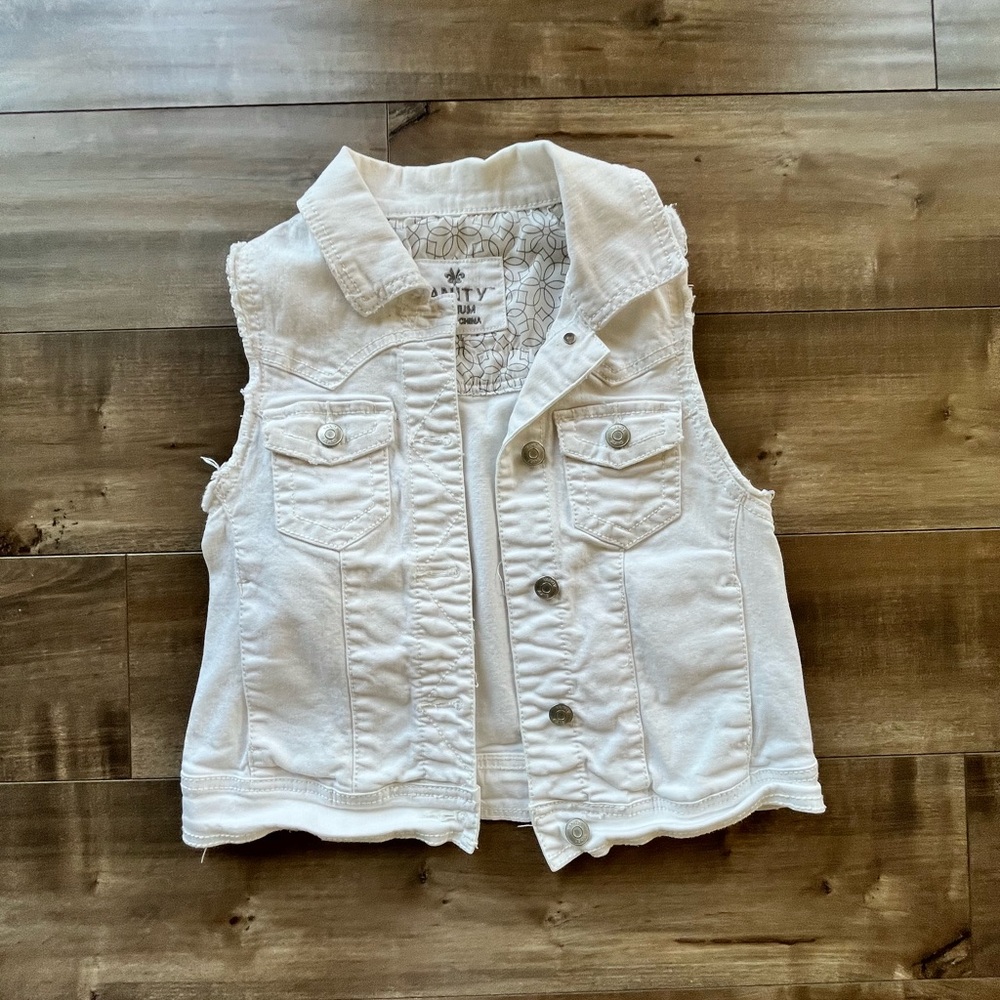 Girls White Vest with Crochet detail on back.
